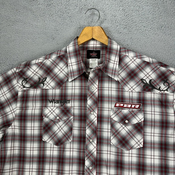 Wrangler PBR Mens Professional Bull Rider Shirt 2XL Gray Pearl Snap Flap Pocket